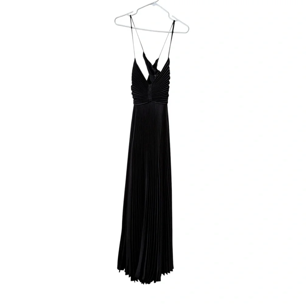 A.L.C. Aries Satin Pleated Maxi Dress Black Sz 6 - Picture 3 of 9